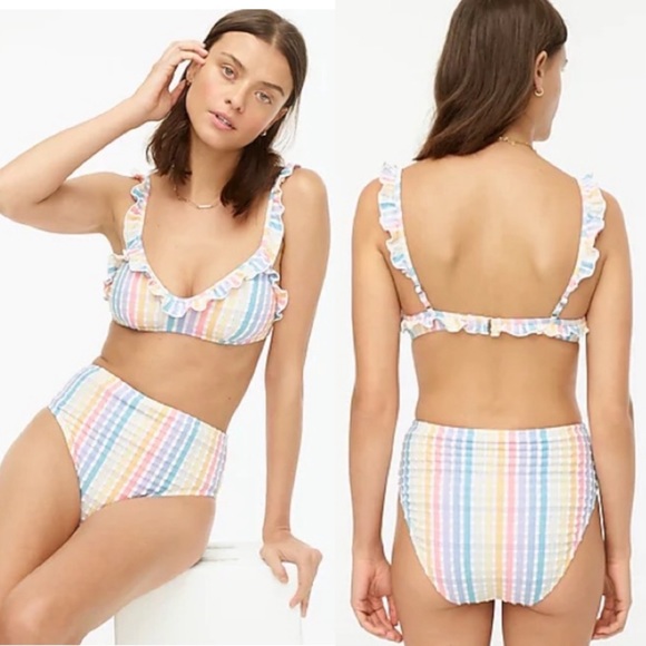 J. Crew Other - J. Crew Rainbow Seersucker Ruffle French Bikini Size Small